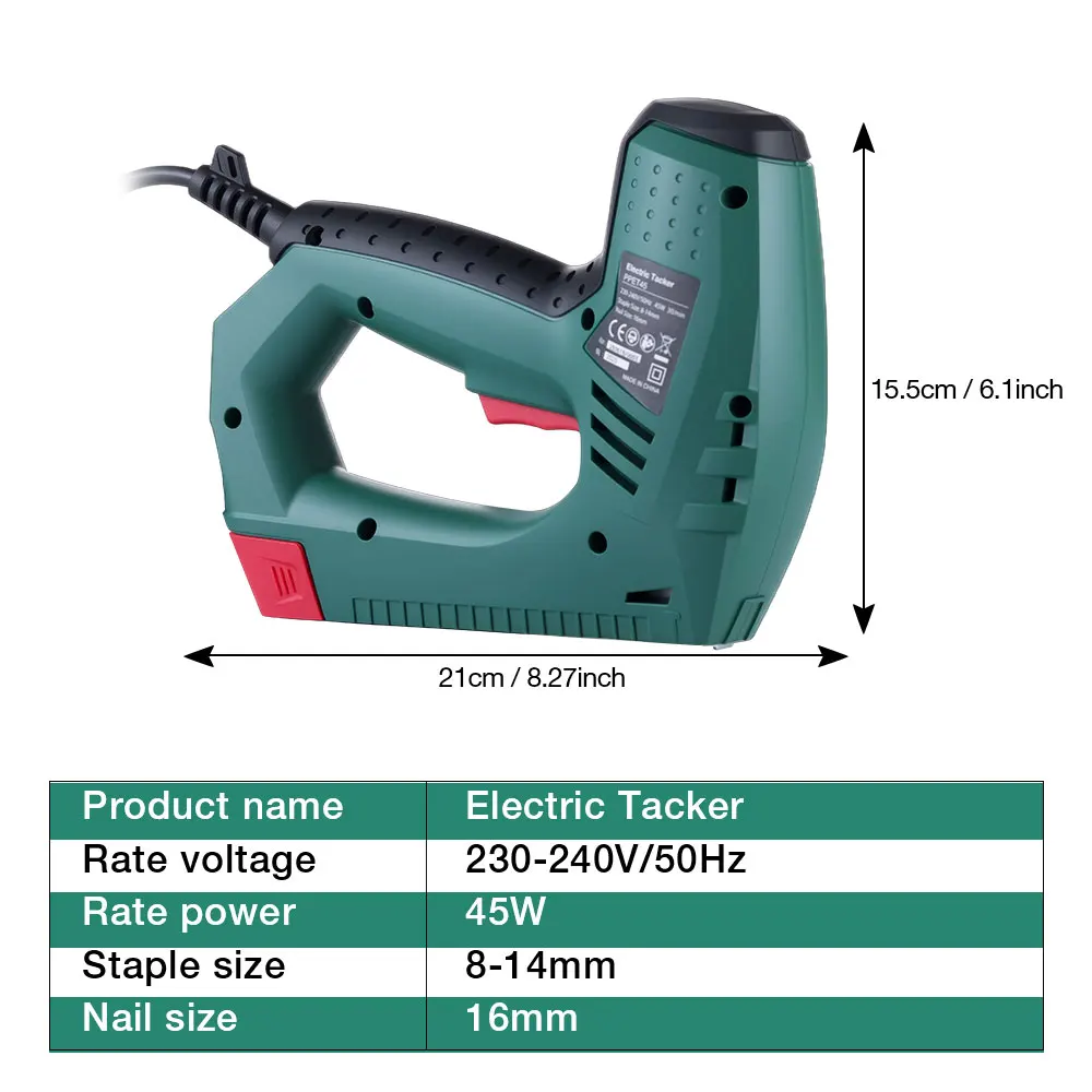 45W Corded Electric Taker With Free Nails and Staples, Used for Fastening Wood, Wire Netting, Felt, Cardboard and Fabric to Wood