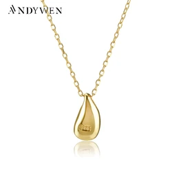ANDYWEN 100% 925 Sterling Silver Gold Water Drop Pendant Charm Necklace Long Chain Jewelry 2020 Fine Luxury Ovals Jewels