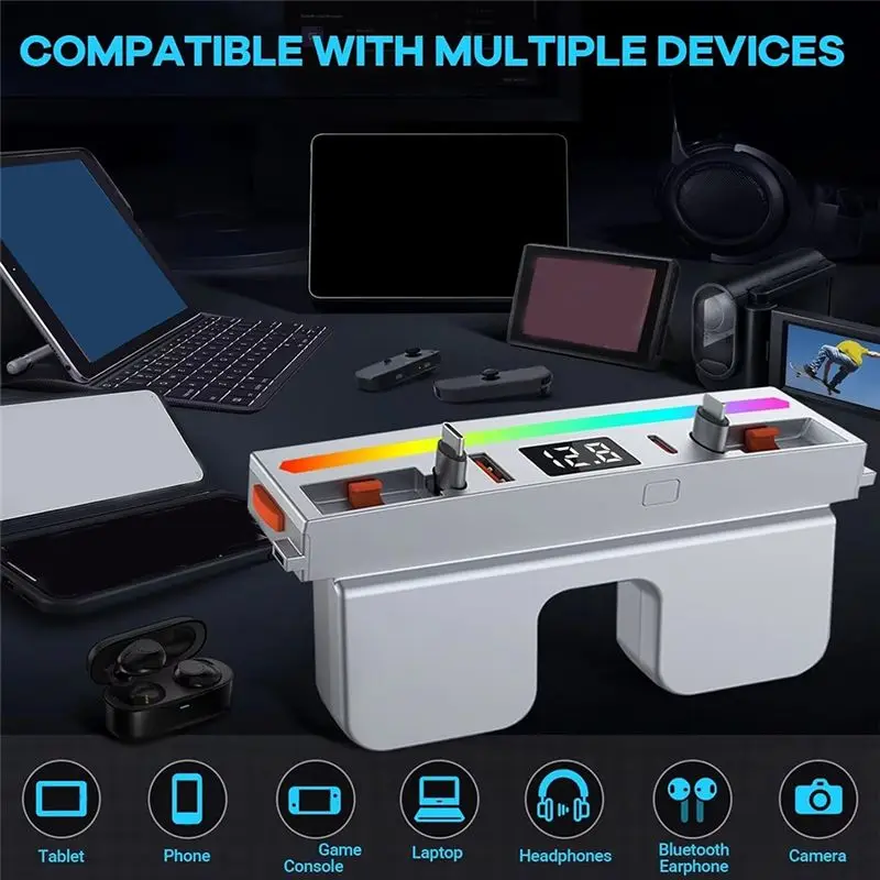 B92B-USB Hub Docking Station With Rainbow Light 4 Ports Retractable Light-Ning&Type-C Fast Charging For Tesla Model 3