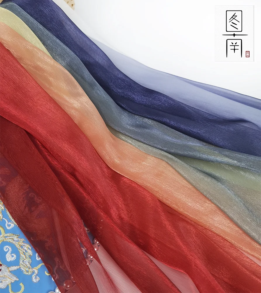 Designer Cloth Brocade Silk Zou Gradient Fabric Printed Chiffon Hanfu Ancient Style Stage Clothing Design Jacket and Dress