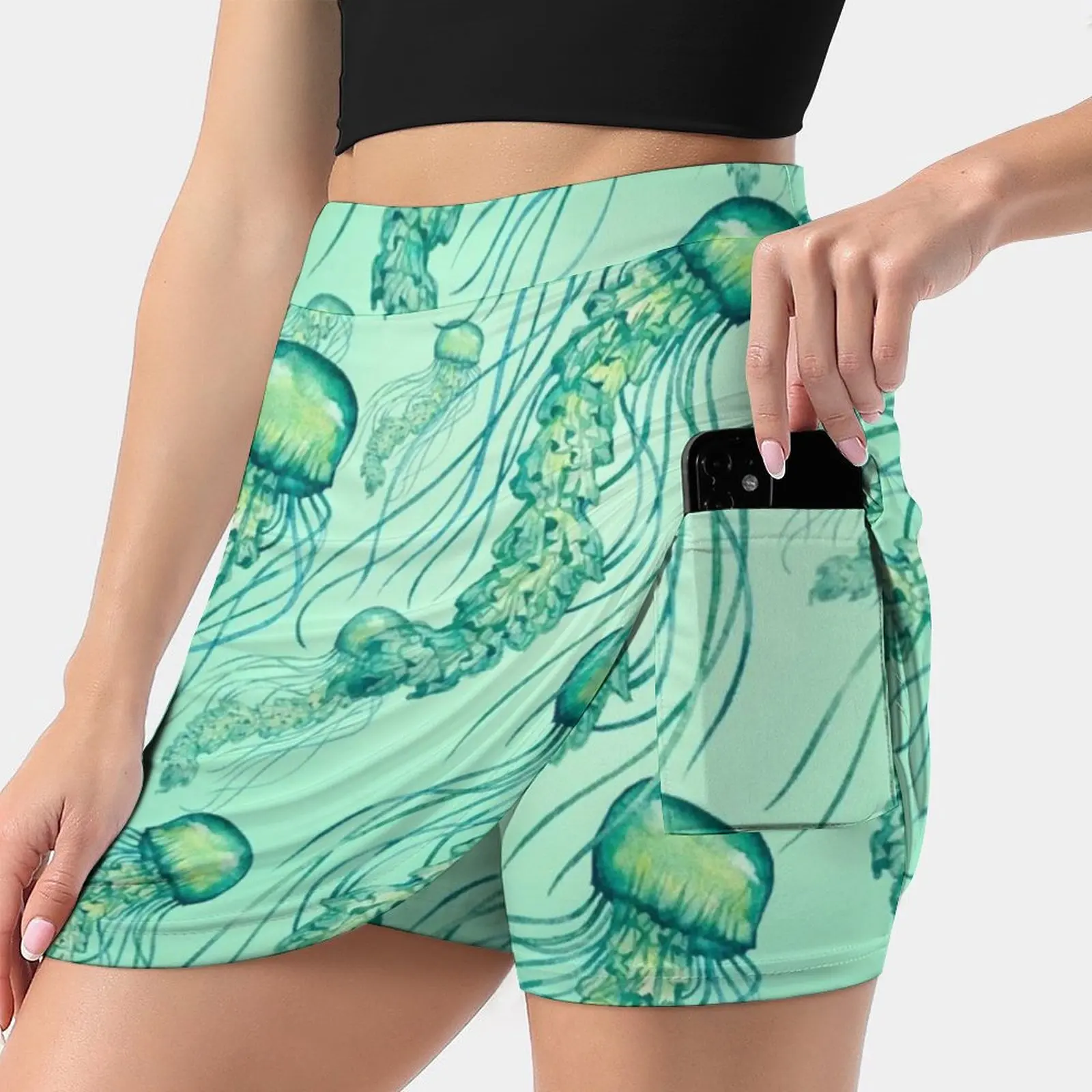 - Watercolor Jellyfish Pattern - Women's skirt With Hide Pocket Tennis Skirt Golf Skirts Badminton Skirts Running skirts Sea