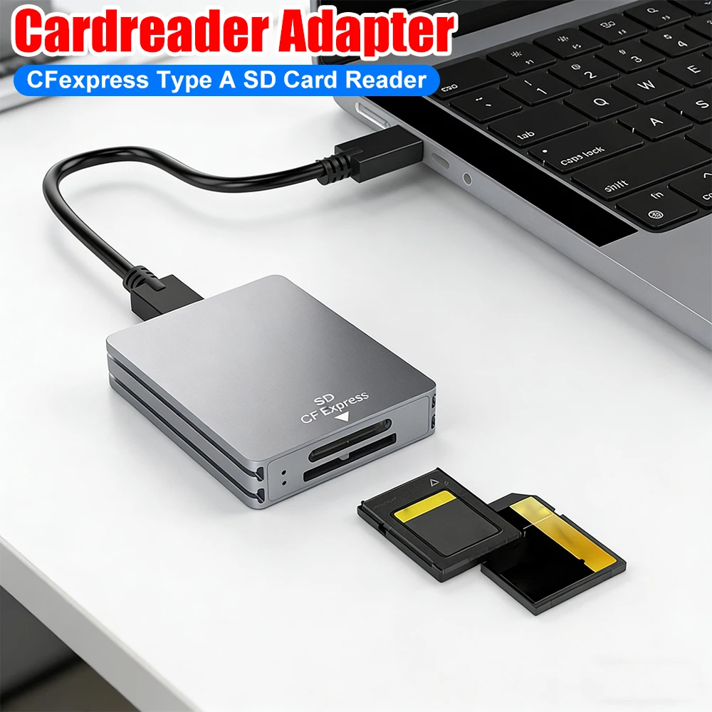 2 in 1 CFexpress Type A SD Card Reader Cardreader Adapter Dual-Slot CFexpress Reader Support for Android/Windows/ OS for SLR