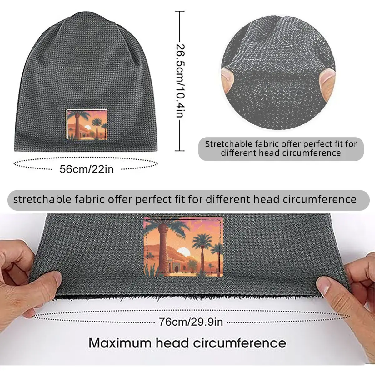 Alola Waffle Knit Fleece Lined Beanie with PU Leather Patch Unisex Warm Winter Soft Cap