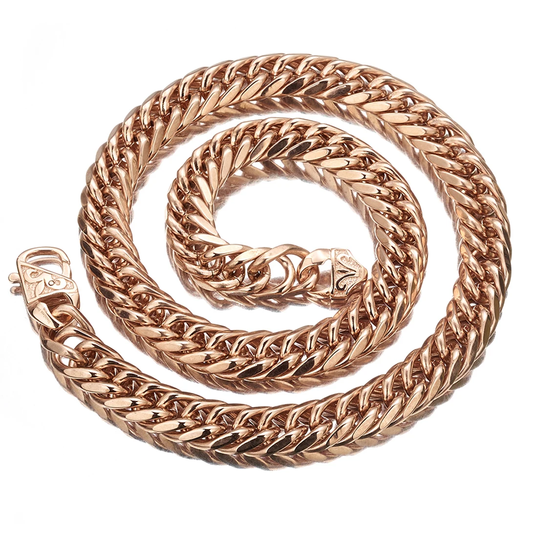 Rose Gold Color 316L Stainless Steel 13/16mm Wide Curb Cuban Link Chain Necklace for Men Women Fashion Jewelry 7-40inch