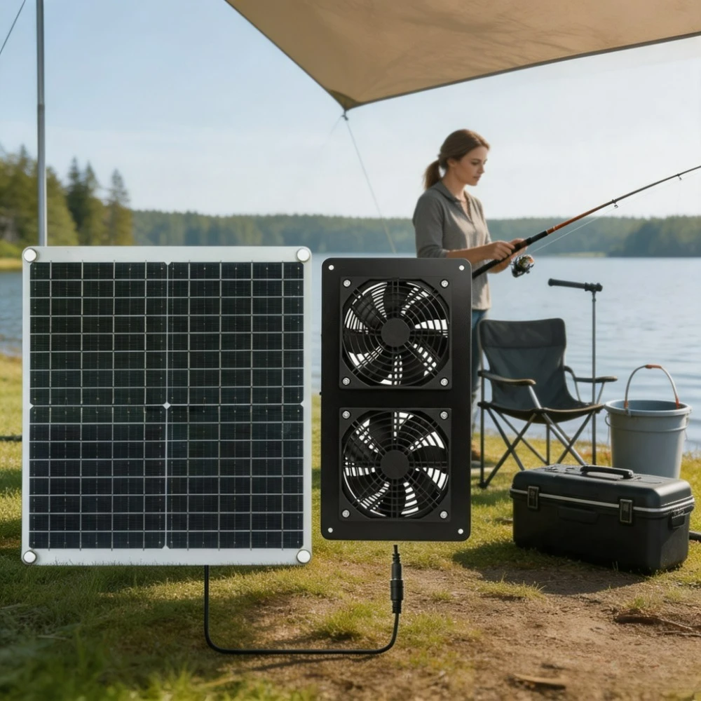30W Solar Dual Exhaust Fan with Monocrystalline Solar Panel IP65 Waterproof Ventilation System for RV Camper Greenhouse Chicken
