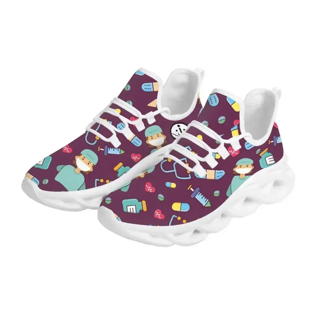 Purple Nursing Shoes Ladies Flats Sneakers Cute Cartoon Nurse/Doctor Brand Design AF Mesh Lightweight Female Footwear