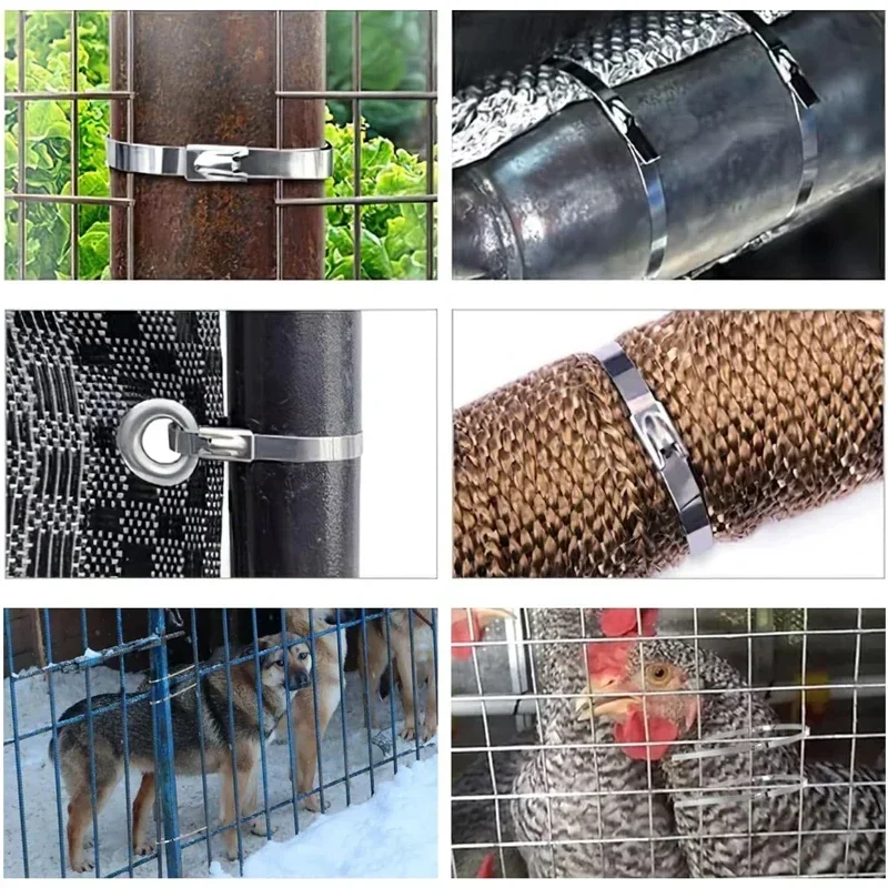 20/200Pcs Stainless Steel Cable Ties Metal Zip Ties Strap for Exhaust Wrap Multi-Purpose Heavy Duty Self-locking Fastening Ring