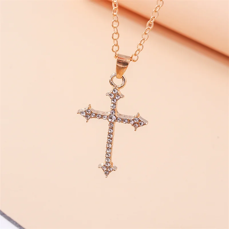 Schillernde Zirkon Kristall Kreuz Halskette für Frauen Männer Gothic Punk Hip Hop Jesus Kruzifix Anhänger Halskette Christian Party Schmuck – Detail 6