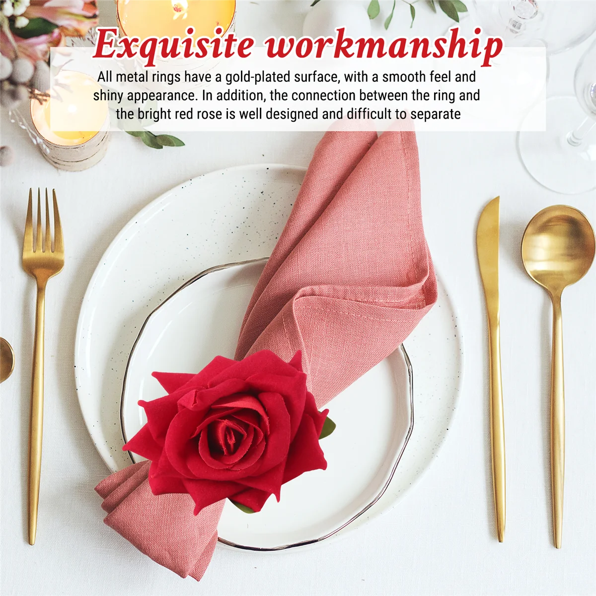 

L68A10Pcs Red Rose Shape Towel Buckle Napkin Ring Wedding Party Valentine's Day Hotel Table Decor Napkin Holder