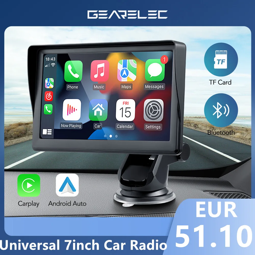 Universal 7’ Car Radio Multimedia Video Player Wireless Carplay And Wireless Android Auto Touch Screen For BMW Nissan Toyota Car