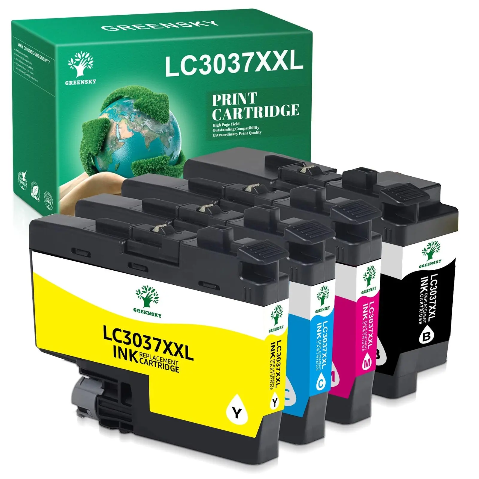 

4Pcs Ink Cartridges for Brother LC3037 LC-3037XXL for MFC-J5845DW MFC-J6945DW