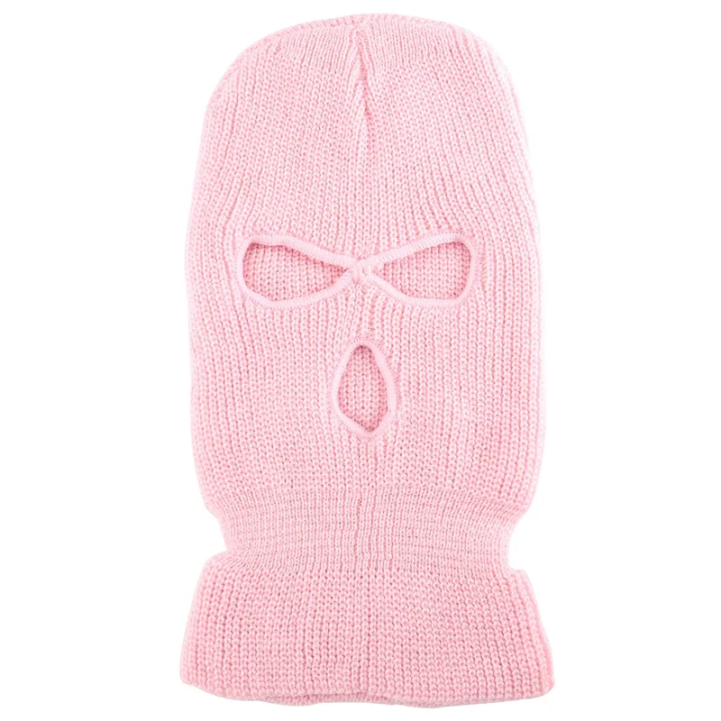 Full Face Cover Ski Mask Hat 3 Holes Balaclava Windproof Knit Beanies Bonnet Winter Warm Unisex Caps Pink