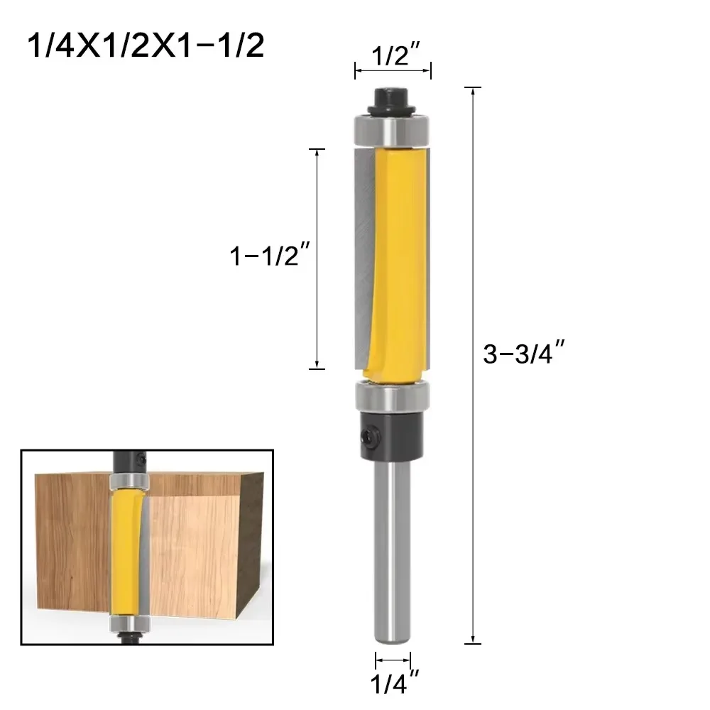 1PC 1/4" 6.35MM Shank Milling Cutter Wood Carving 1/2" Extra Long Trim Pattern Top&Bottom Bearins Router Bit Woodworking Tenon
