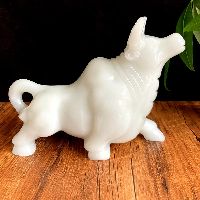 HOME company OFFICE mascot high grade White jade GOOD LUCK Wall Street Bull finance stock market cattle sculpture