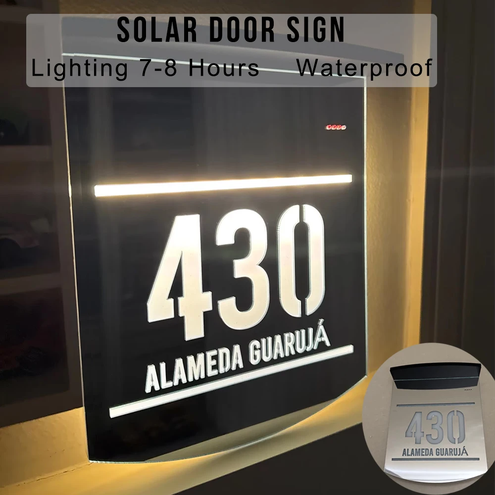 Customized Waterproof Solar House Sign LED Illuminated Laser Cut Acrylic House Numbers Personalized Exterior Family Address Sign