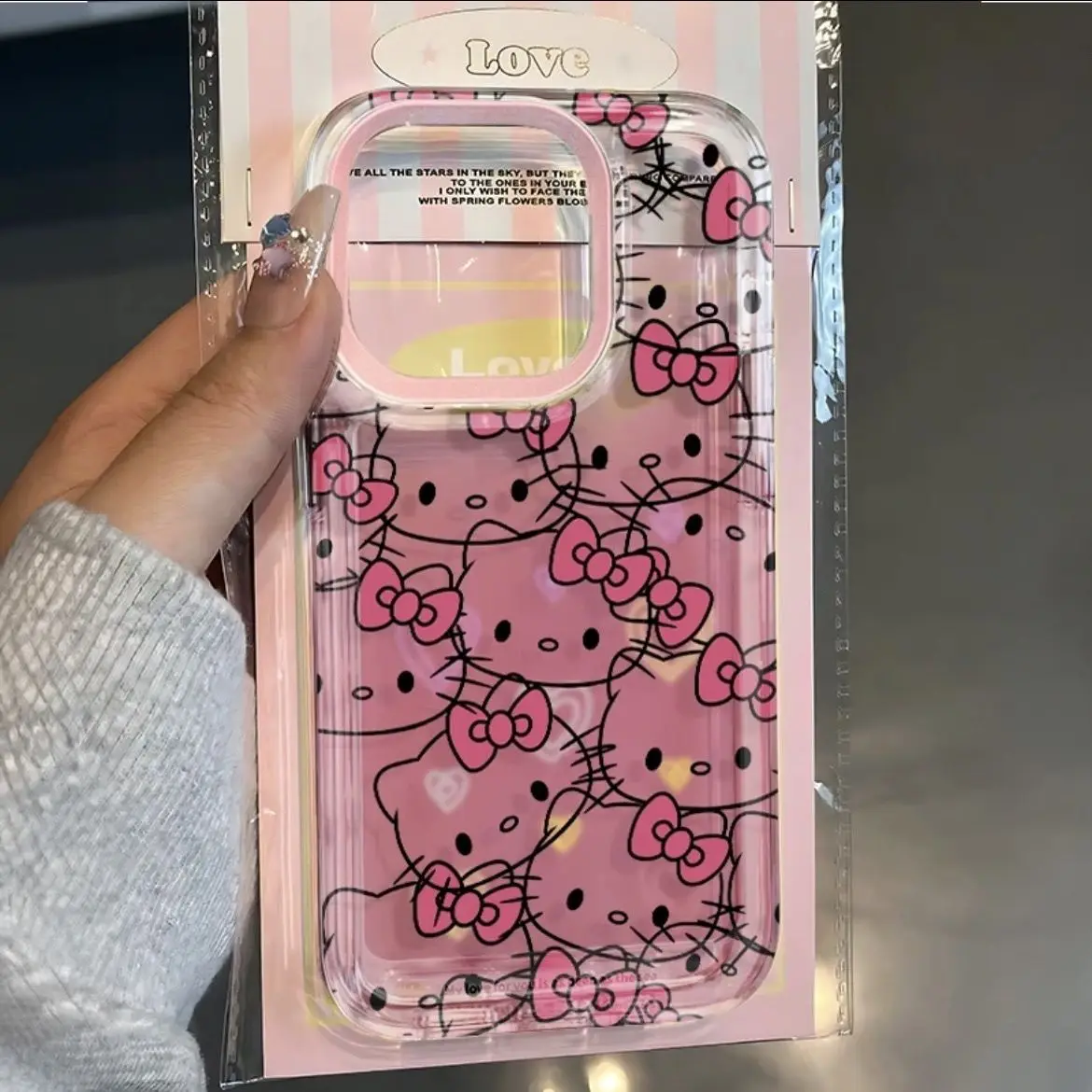 Sanrio Hello Kitty Bow Full Screen KT Gradient Phone Case For iPhone 16 15 14 13 12 11 Pro Max XR XS MAX 7 8 Plus Y2K Pink Cover