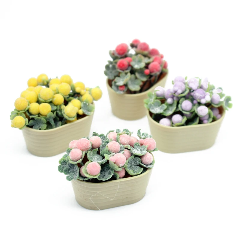 1pcs 1/12 Dollhouse Simulation Flower Plant Potted Dollhouse Mini Home Decoration Dolls House Micro Landscape Plant Accessories