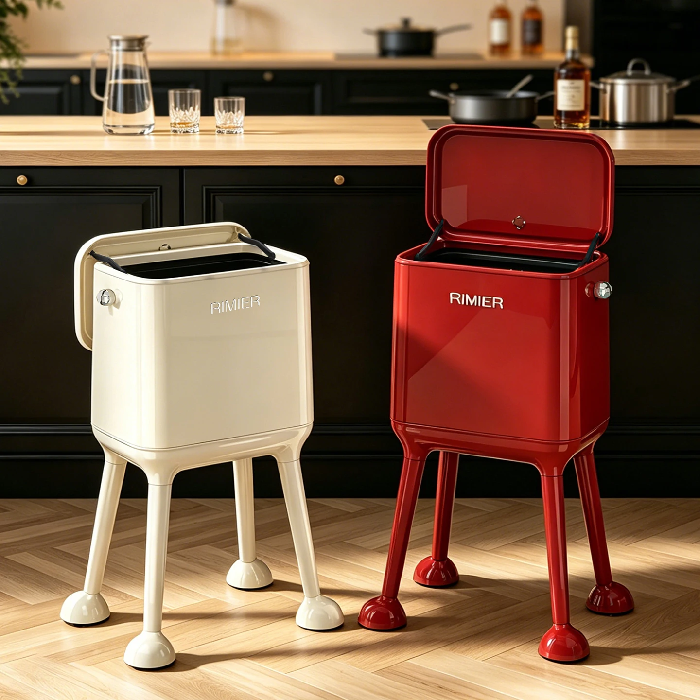 Kitchen trash can - Home use, no bending required, high-legged with cover, movable, large capacity trash can