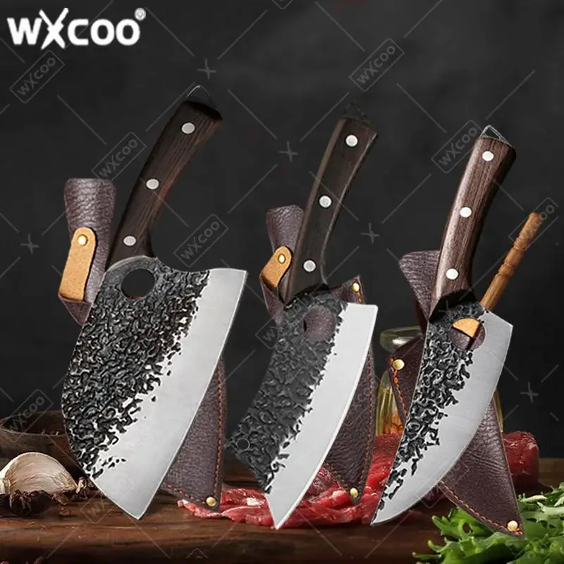 WXCOO Forged High Carbon Steel Knife Stainless Steel Kitchen Knife Meat Cleaver Boning Knife for Beef Slicing Vegetable Fruit