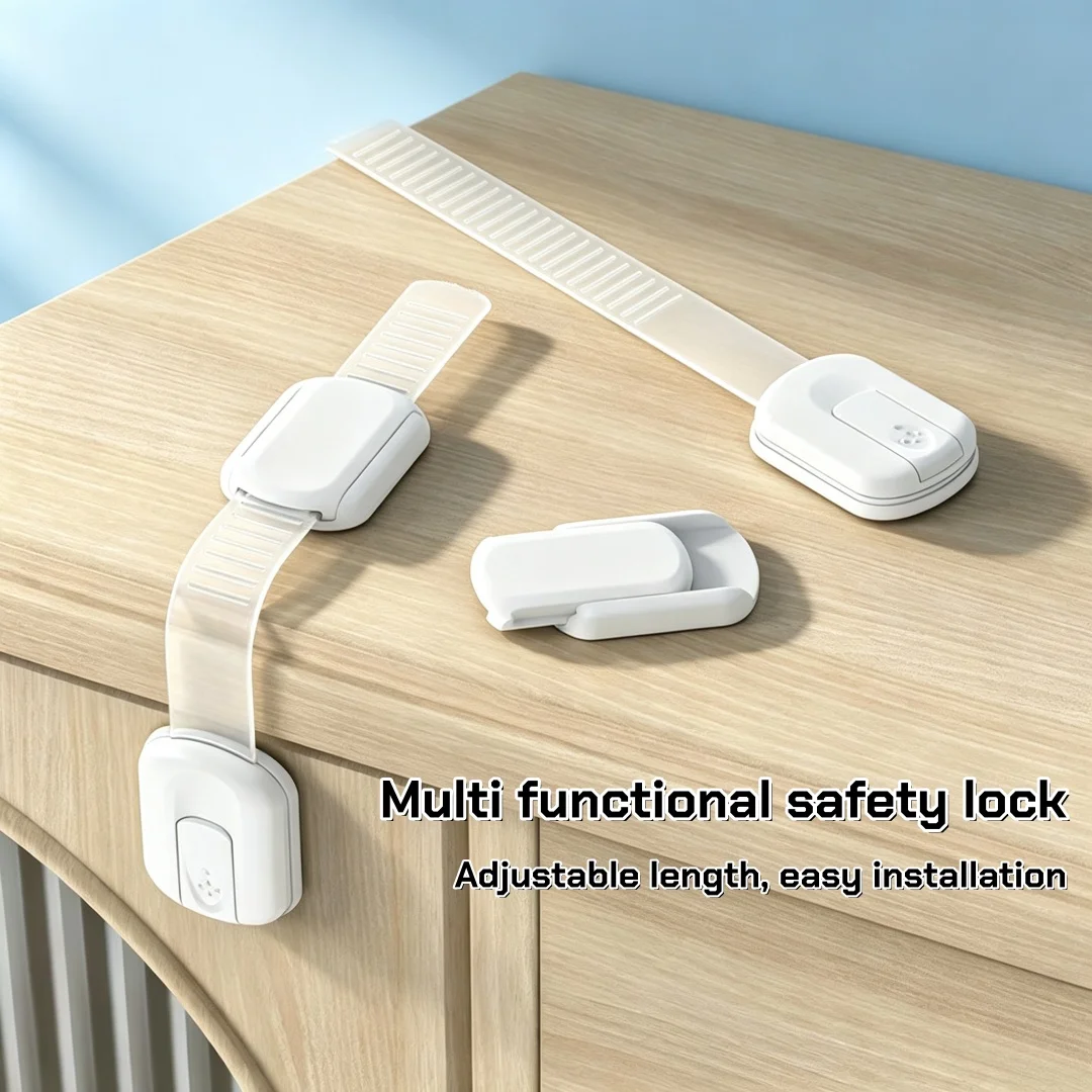2-piece child safety lock，adjustable 3M adhesive cabinet lock，no drilling，versatile，suitable for kitchen，bathroom，and bedroom