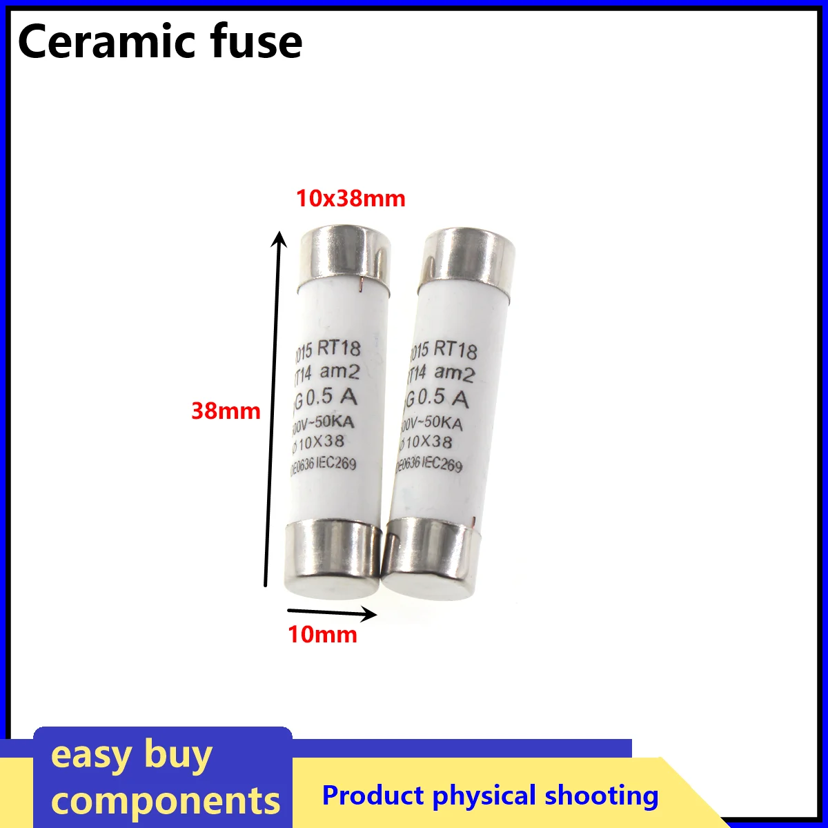 5Pcs 10x38 Fast blow Ceramic Fuse 10x38mm Fuse 500V 0.5A 1A 2A 4A 5A 6A 8A 10A 16A 20A 32A RO15 RT18 RT14