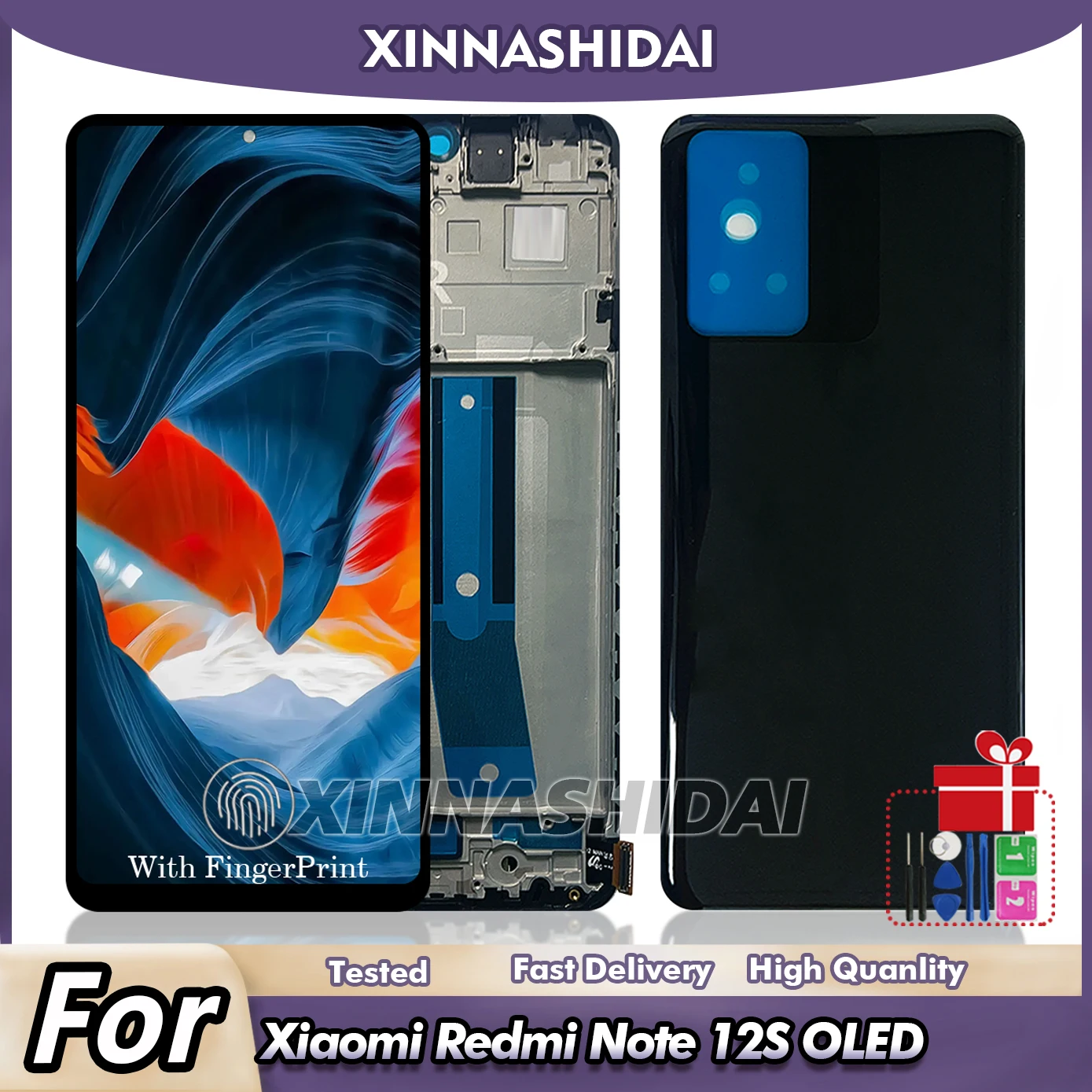 6.43'' OLED Screen For Xiaomi Redmi Note 12S 2303CRA44A LCD Touch Screen With Frame and Battery Cover Digitizer Replacement