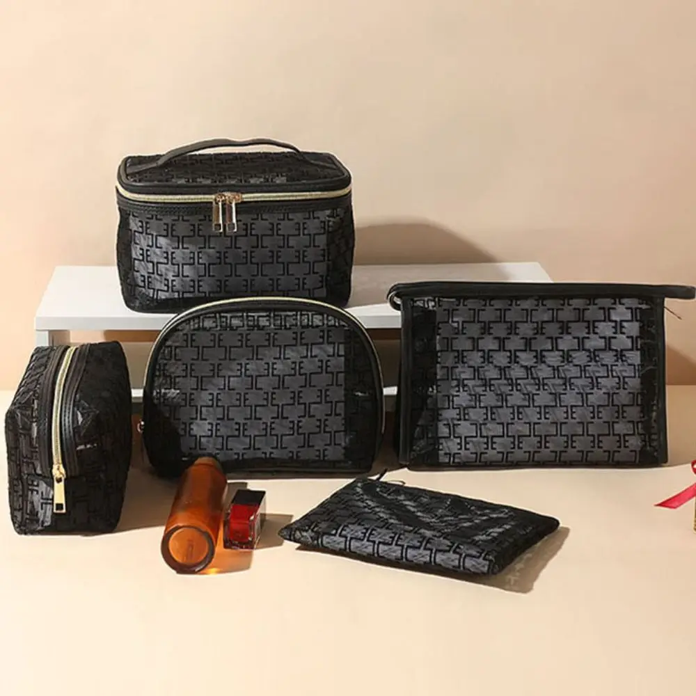 

High Quality bronzing Mesh Makeup Bag Multifunction Black Ladies Toiletry Storage Bag Portable 5 Styles Lipstick Organizer Bags