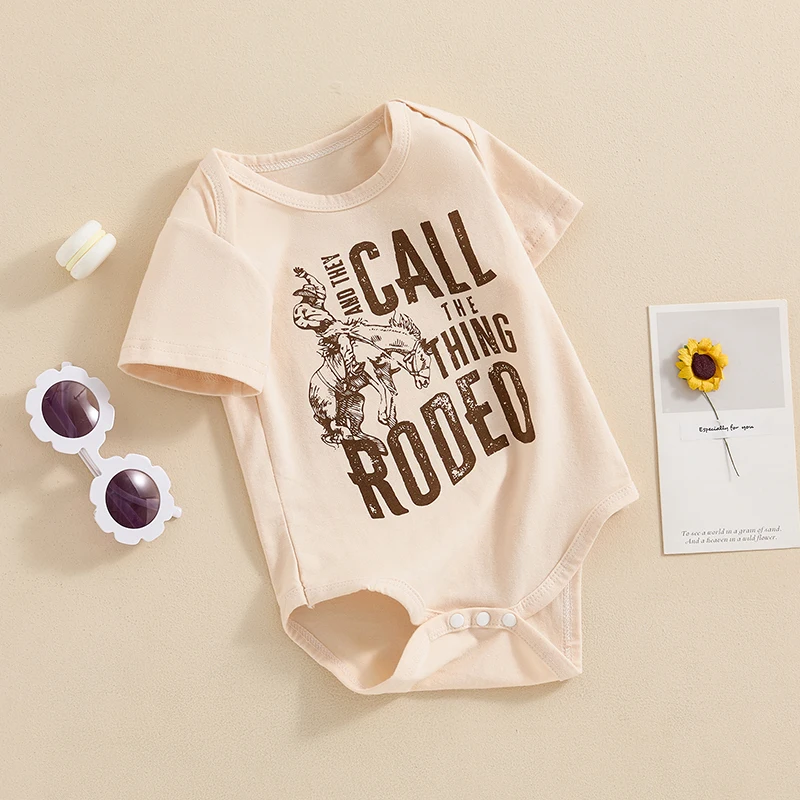 

Infant Boys Girls Cowboy Romper with Cute Print and Short Sleeves Round Neck Western Style Jumpsuit for Summer Newborn