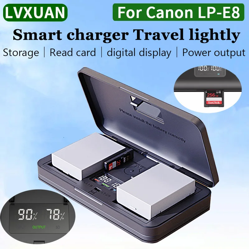 

LVXUAN LP-E8 Battery Digital Charger, with card reading function, for Canon LC-E8C LC-E8E,EOS Rebel T2i,T3i,T4i T5i,550D Cameras