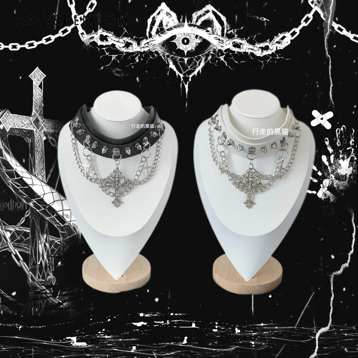 

Original Punk Style Subculture Gothic Spike Rivet Leather Necklace Chain Choker Japanese Street Heavy Chain Pendant PU Choker