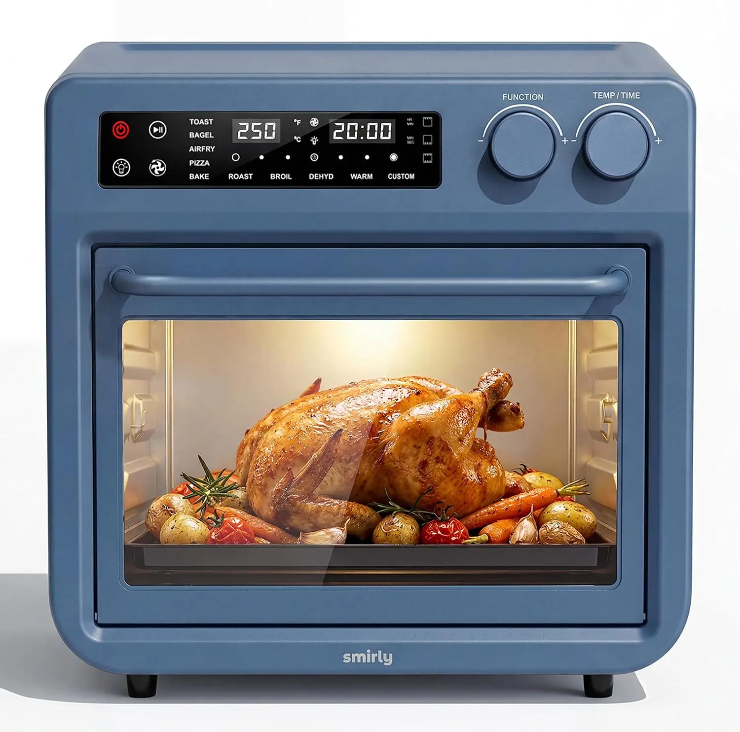 Digital Air Fryer Toaster Oven Combo, 25L Stainless Steel, Blue | Convection Countertop Oven, 10-in-1 Multi-Function, Fits 12