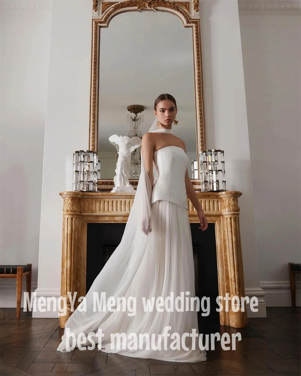 ZHUISHU 2025 Modern Simple A Line Wedding Dress 2 pcs Strapless Scalf Satin Tulle Scalf Bridal Gowns Plus Size Robes Customized