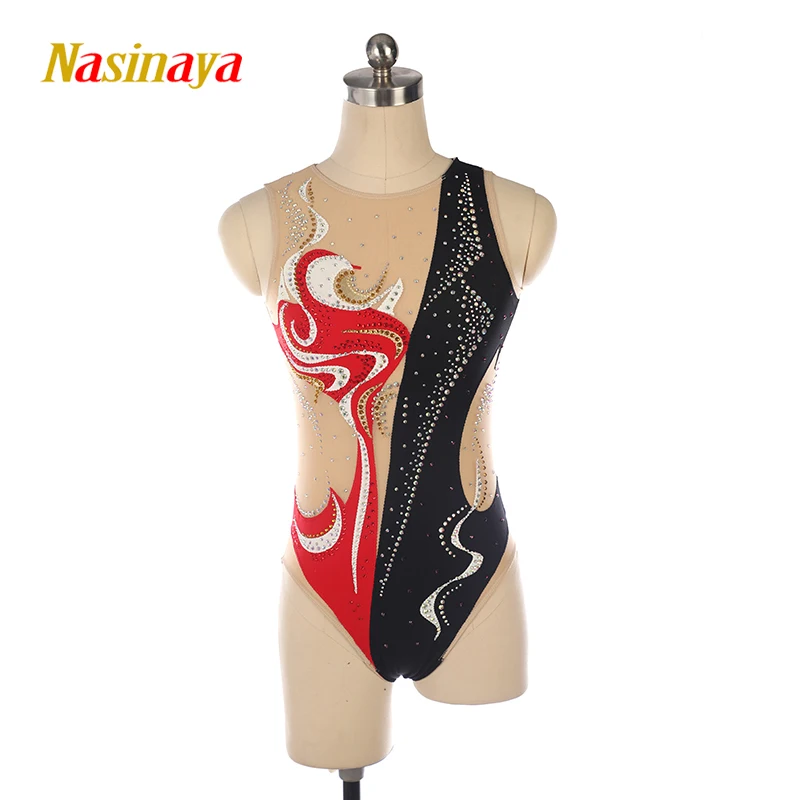 Artistic gymnastics performance costumes for children and adults, female competition and grading attire in black, white, and red