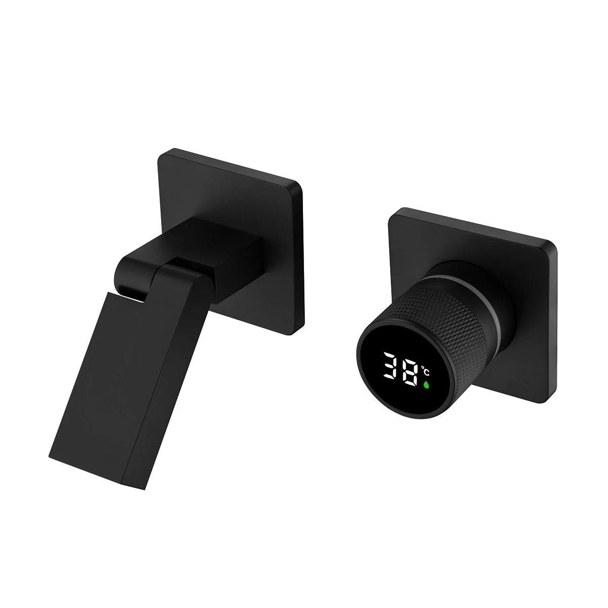

Черный смеситель для ванной комнаты, цифровые светодиодные смесители, смеситель с одной ручкой, совместимый с ванной комнатой, со складным изливом, настенный смеситель