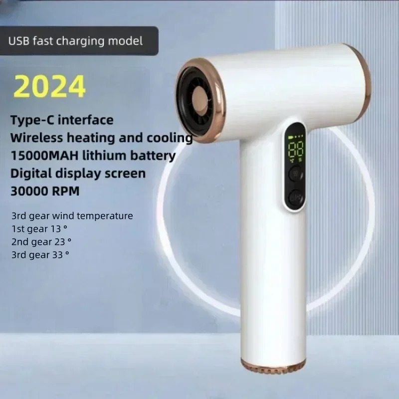 

Portable Wireless Hair Dryer 30000 RPM High-Speed Cold Warm Wind Negative Ions Travel /Outdoor USB Charging LED Display