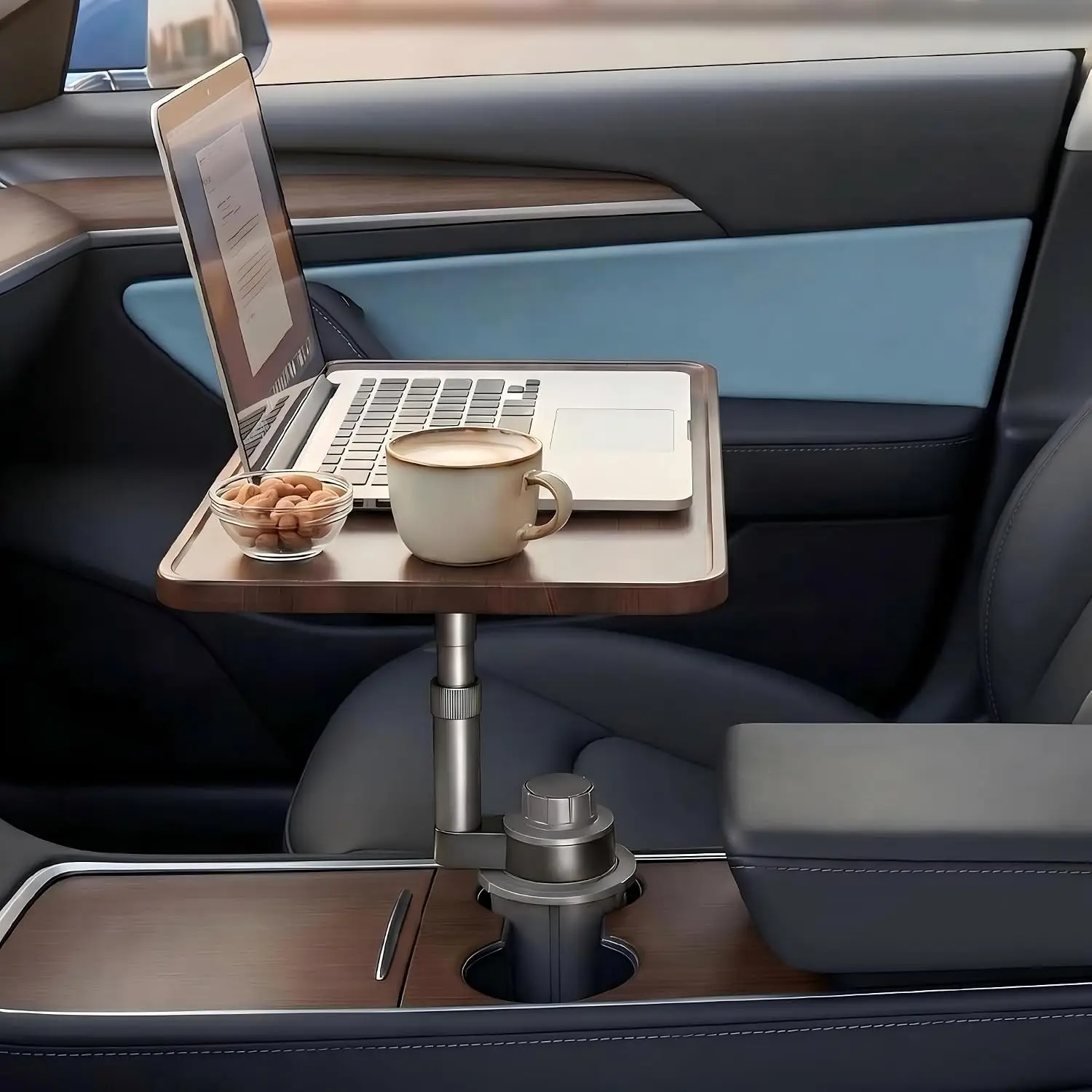 Multifunctional Car Cup Holder Tray Table 360°Rotating AdjustableCar Cup Holder Extension Bracket Small Tray for Laptop & Eating