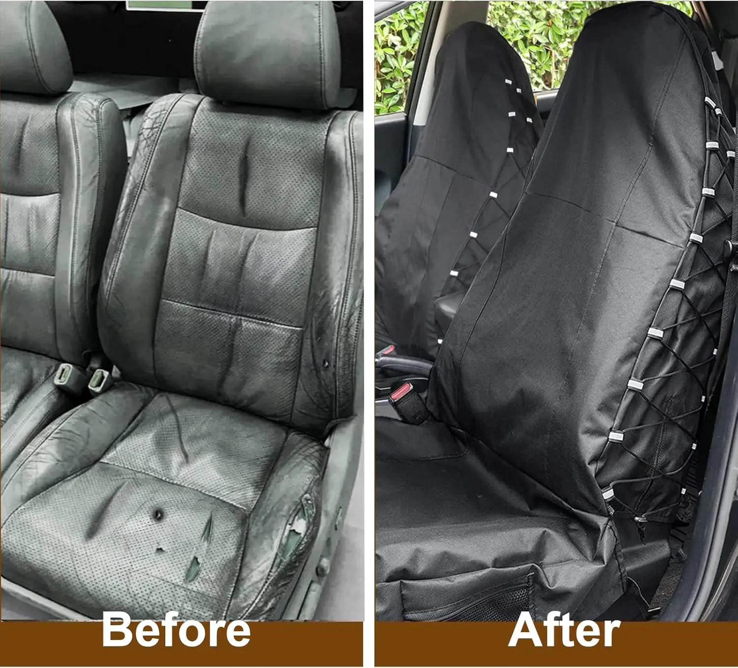 Waterproof Front Seat Covers High Back Seat Cover Bucket Seat Covers with Multi-Pockets for Semi Truck Cars Van SUV Pickup