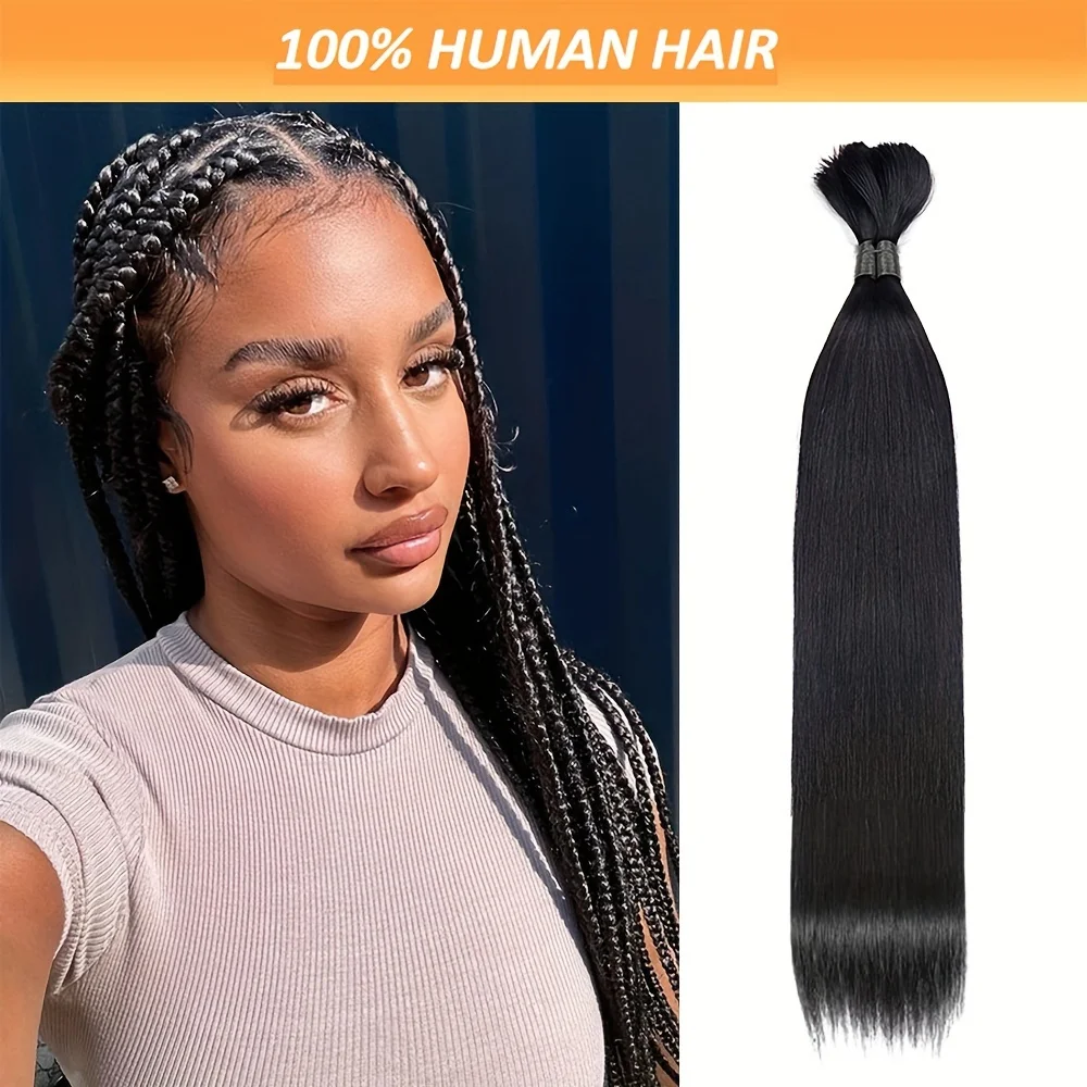 وصلات شعر برازيلي للتجديل ، شعر بشري مستقيم ، بدون لحمة ، شعر بكر ، أسود طبيعي ، 18-28 بوصة