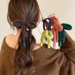 Soft Handmade Wool Hair Ties Girls Fashion Bowknot Wool Hair Ties Women Ponytail Holder Cute Bands Scrunchies