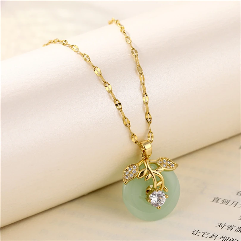New Elegant Vintage Ping Buckle Pendant Stainless Steel Necklaces For Women Chinese Wind Female Lucky Guard Neck Chain Jewelry