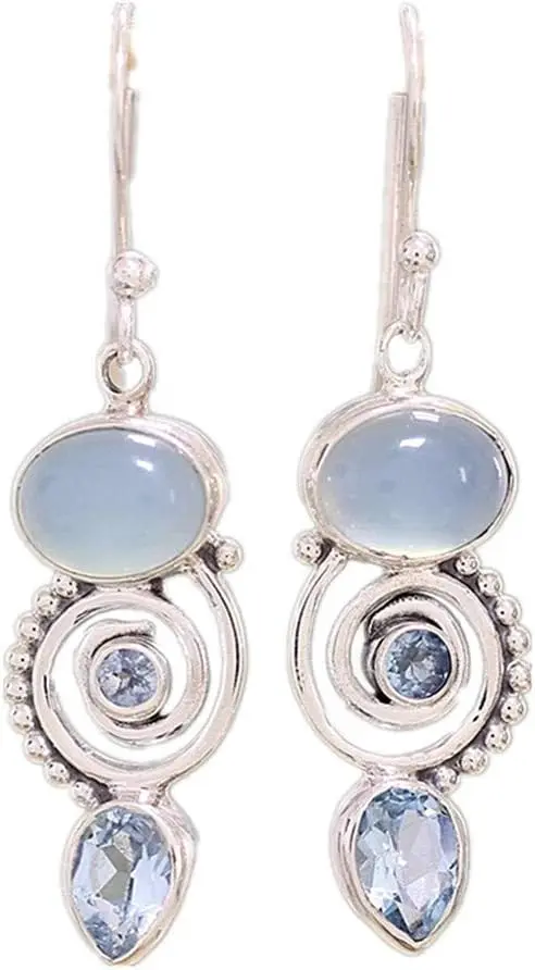 PULABO Oval Shaped Earrings Hook Earrings Chalcedony Topaz Spiral Dangle Drop Water Droplets Fish Hook Pierced Vintage Earrings Jewelry Women ReliableQuality Creative