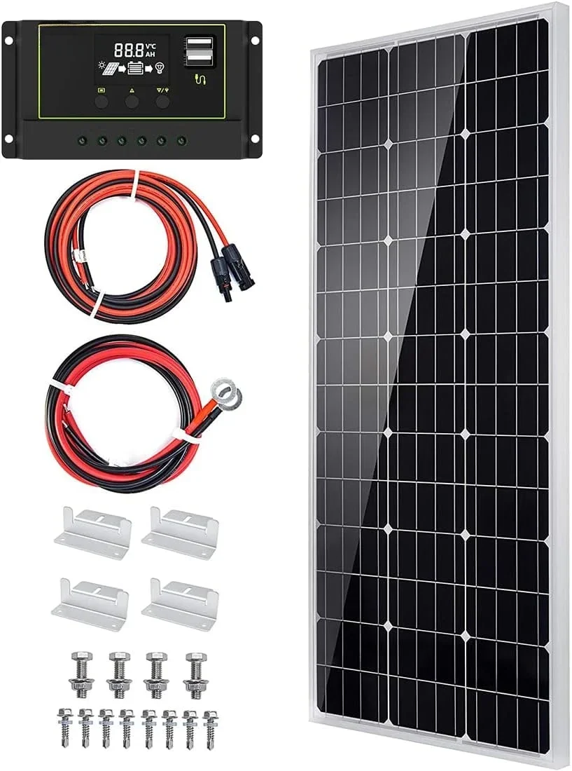 Solar Panel Kit 100 Watt 12 Volt Monocrystalline Off Grid System for Homes RV Boat + 30A 12V/24V Solar Charge Controller