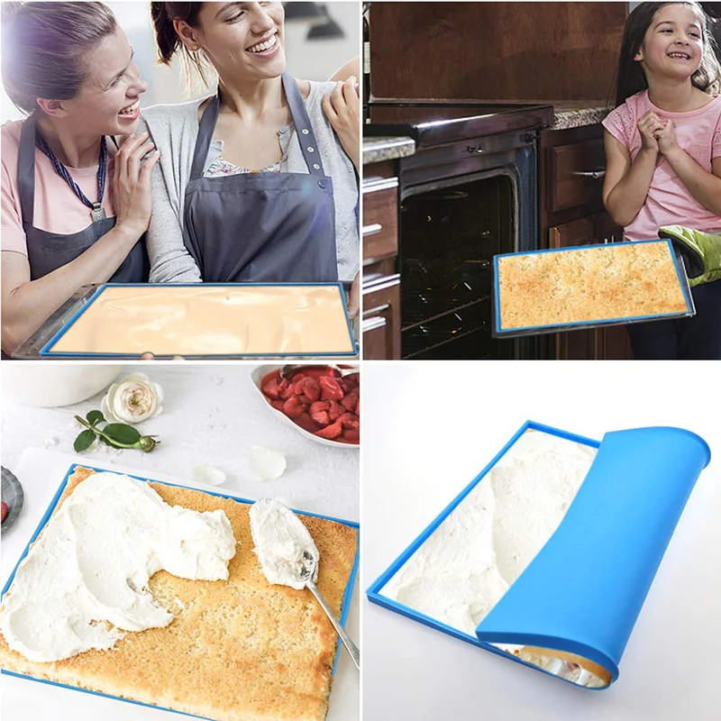 2pcs Swiss Roll Cake Silicone Tray Swiss Roll Cake Pan for baking Mat, Silicone Jelly Pan Nonstick Baking Rug Mat Silicone Mould