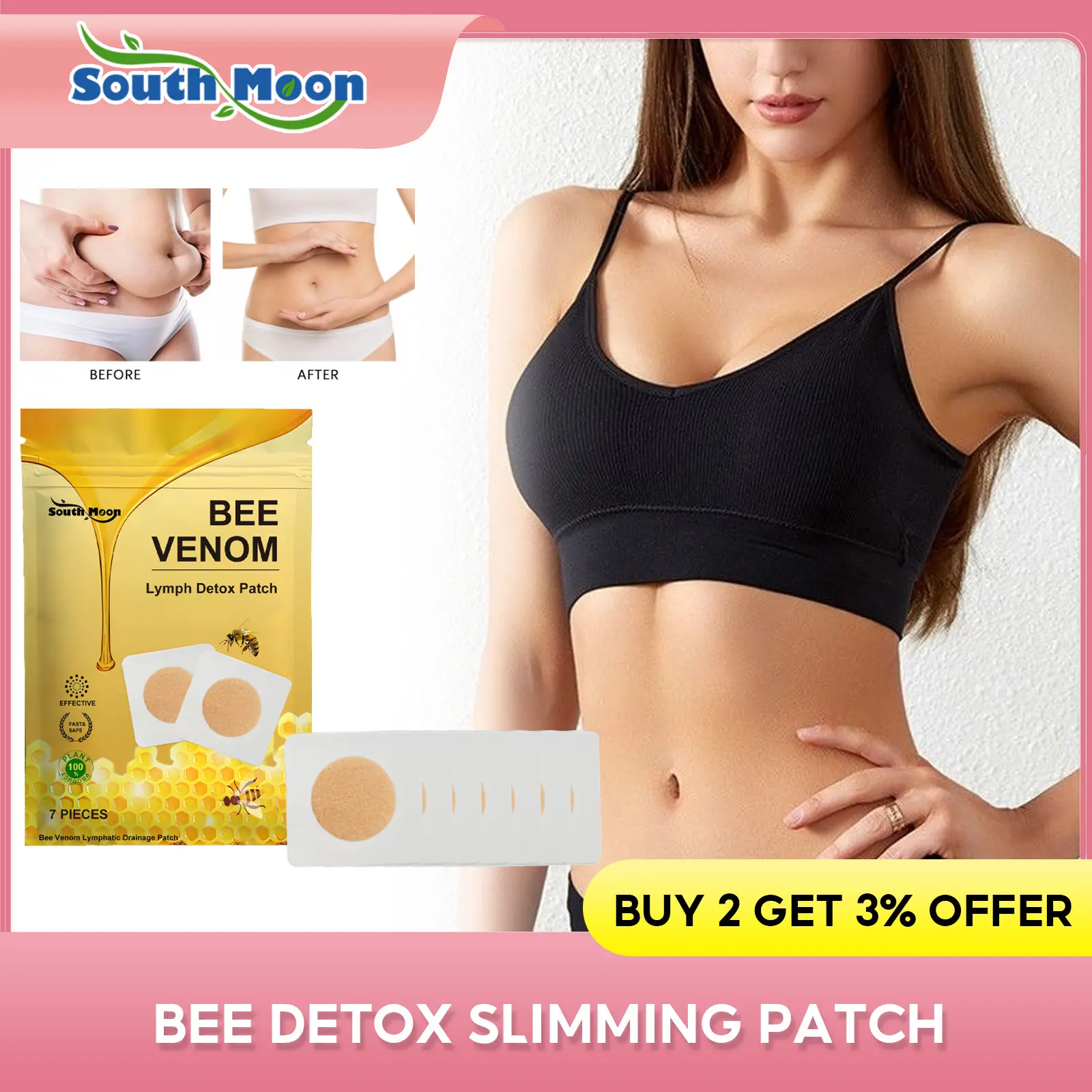 South Moon Belly Slimming Patch Lymph Detox Fat Burning Navel Sticker For Thin Body Waist Thigh Hip Shaping Stimulate Metabolism