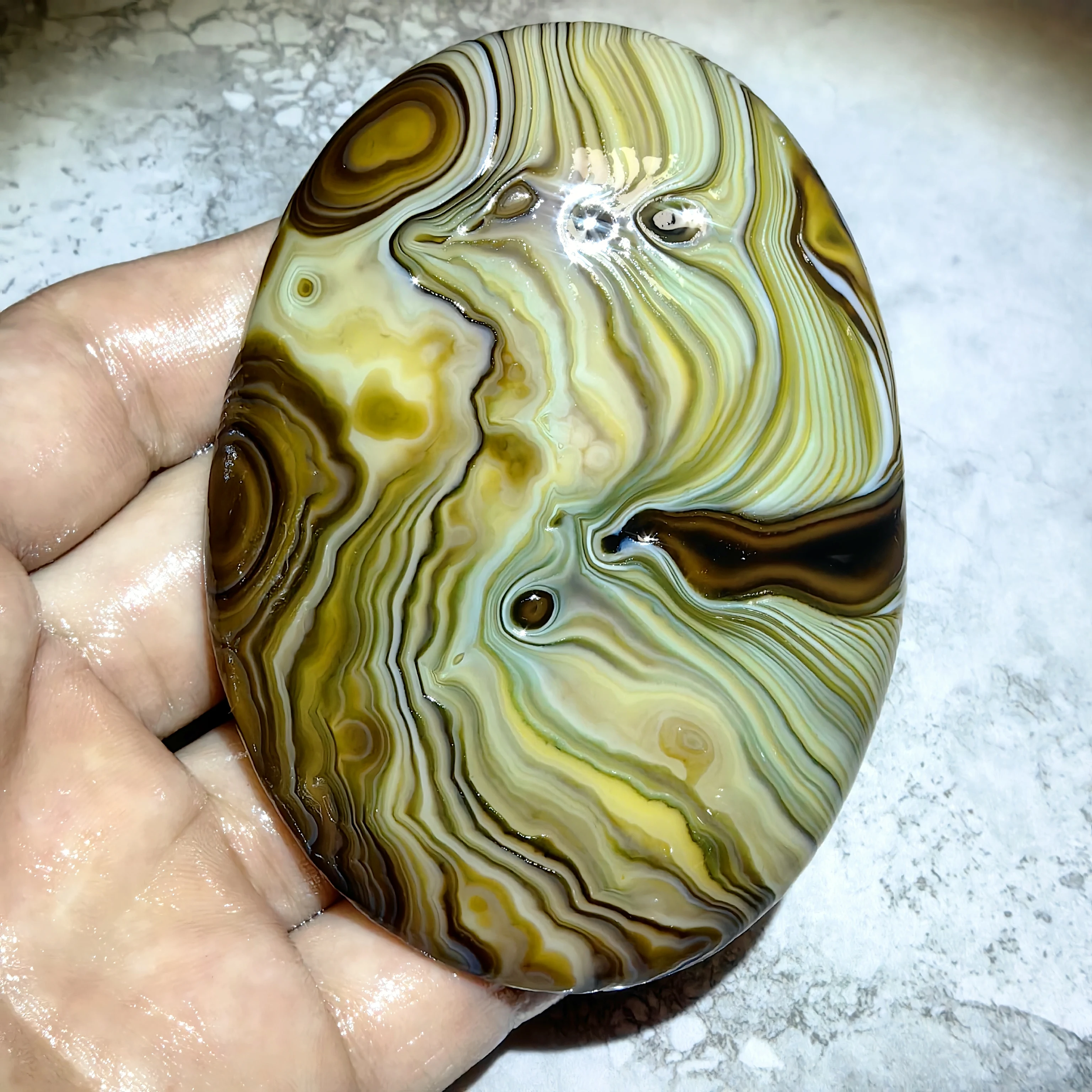 Rare Precious Natural Wishing Divine Eye Agate Rough Stone Palm Stones Good Luck, Meditation Stress Relief, Against Negativity