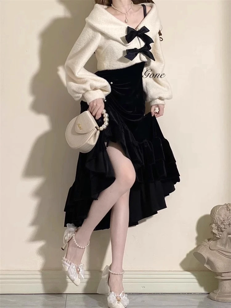 Elegant Small Dress Lolita Long-Sleeved Coat Sheath Fishtail Skirt Suit Heavy Industry Gorgeous