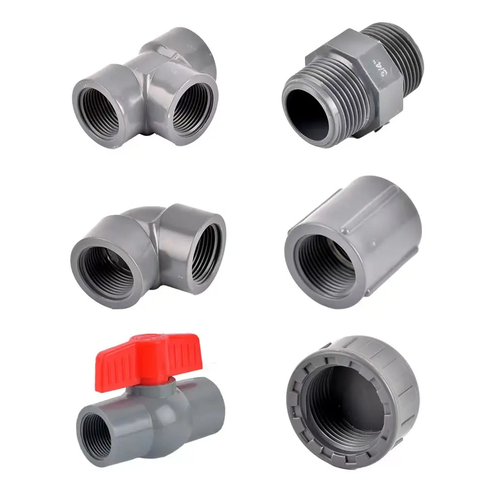 

PVC 1/2 3/4 1 Female Thread Connector 20/25/32mm Straight Elbow Tee 3-Way Adapter For Garden Irrigation Aquarium Pipe