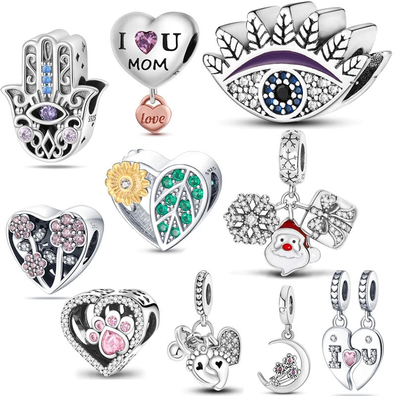 

Evil Eyes Santa Claus Cute Footprints Fashion Charms Beads 925 Sterling Silver Fit Original Pantaro Bracelets DIY Jewelry Gifts