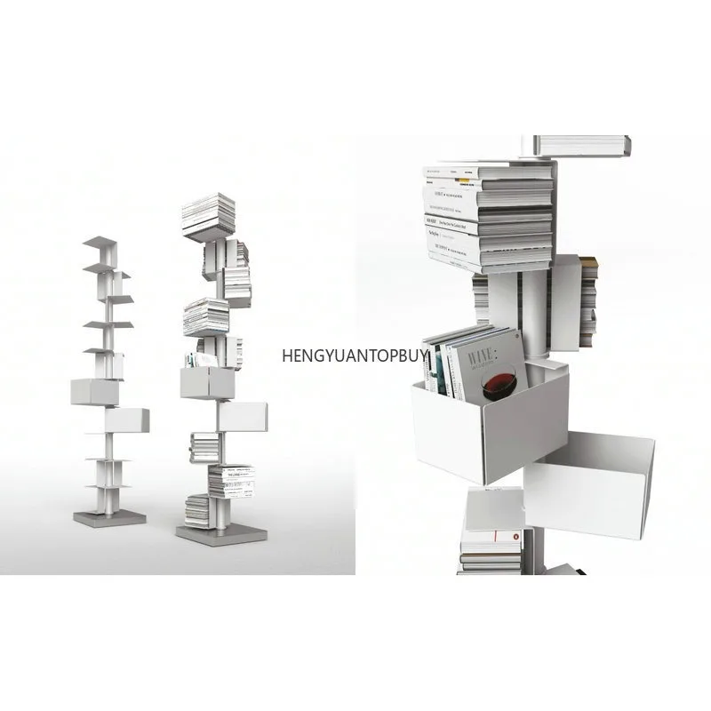 Panel Shelf Rotary Vaulted Vertical Library with 8 Shelves and 2 Drawers