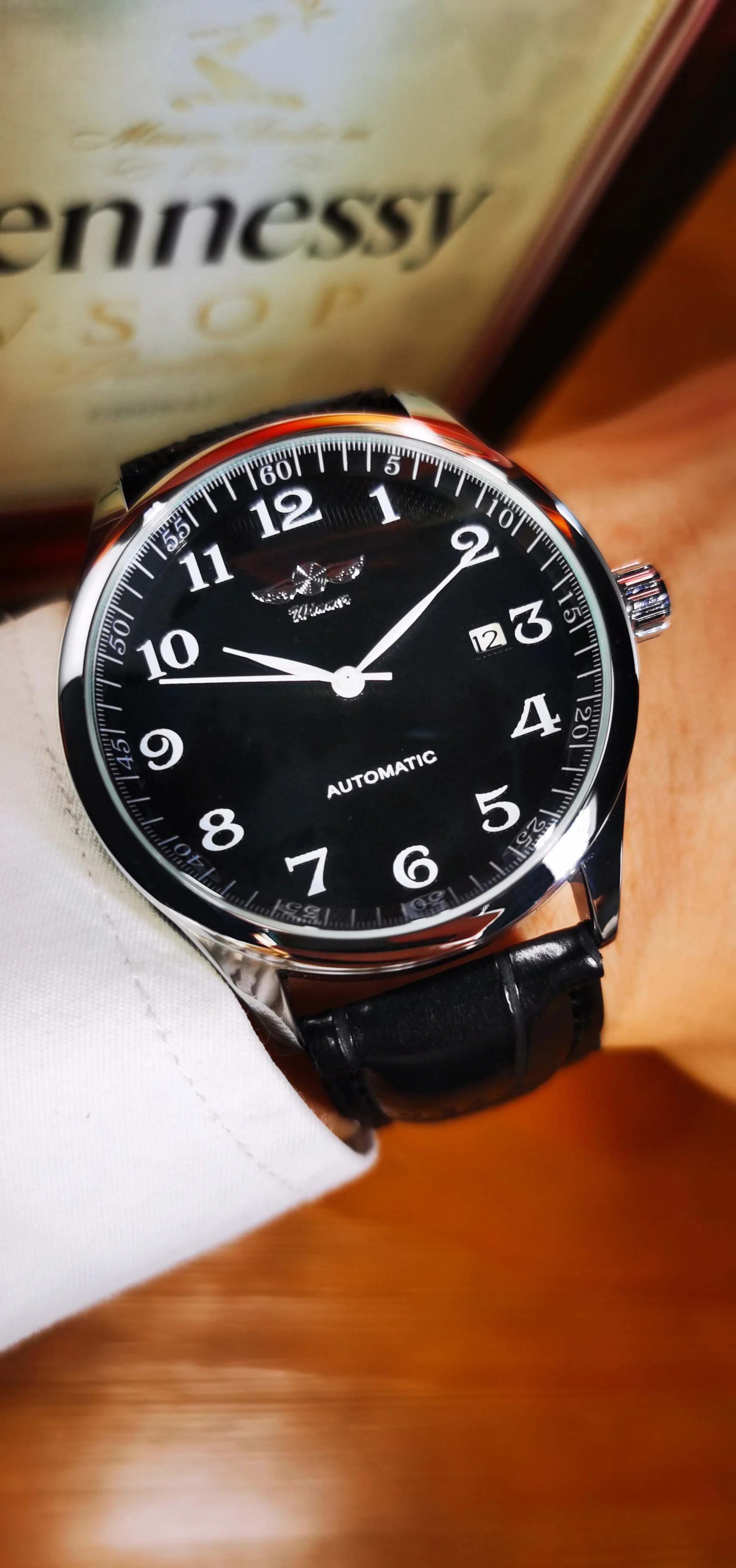 Winner Klassische Business-Armbanduhr für Herren, Retro-Kalender, blaue Zeiger, automatische mechanische Uhren, Top-Marke, Luxus-Stahl-Ledergürtel – Detail 18